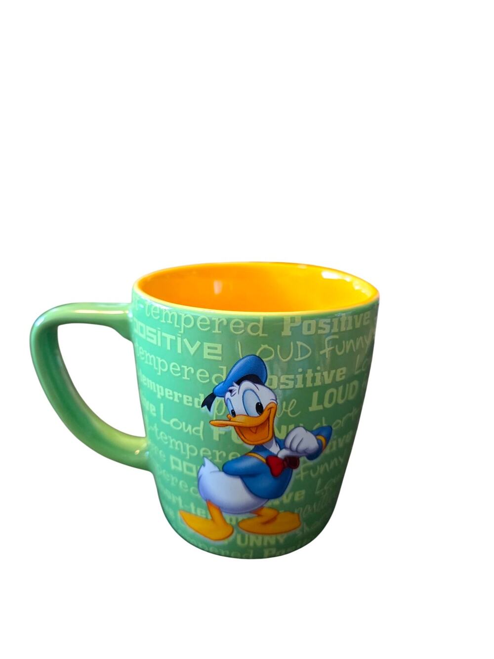 Disney Parks Donald Ducks 3D Embossed Positive Coffee Tea Mug Green Yellow